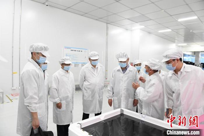 圖為蔡達峰一行在惠科電子(北海)科技產(chǎn)業(yè)園調(diào)研?！×趾?攝