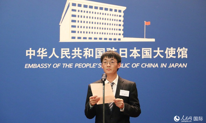 獲獎(jiǎng)學(xué)生代表、大阪大學(xué)博士生劉亞飛發(fā)表感言。人民網(wǎng) 許可攝