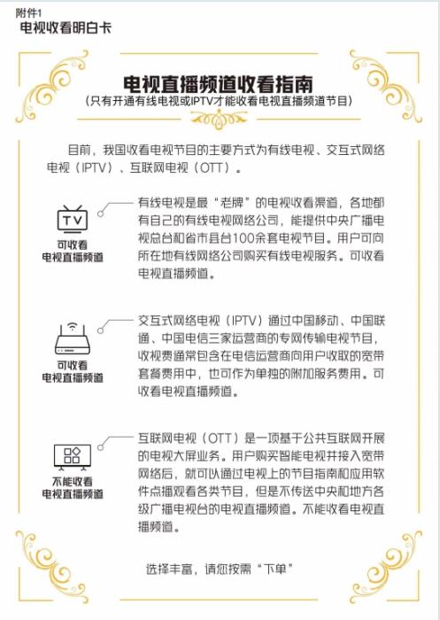 電視收看“明白卡”。