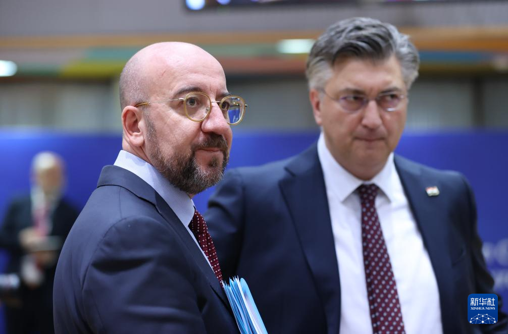 2月1日，歐洲理事會(huì)主席米歇爾（左）出席在比利時(shí)布魯塞爾舉行的歐盟特別峰會(huì)。新華社記者 趙丁喆 攝