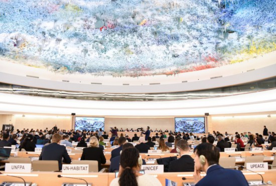 這是1月23日在瑞士日內(nèi)瓦拍攝的聯(lián)合國(guó)人權(quán)理事會(huì)第四輪國(guó)別人權(quán)審議現(xiàn)場(chǎng)。新華社記者連漪攝