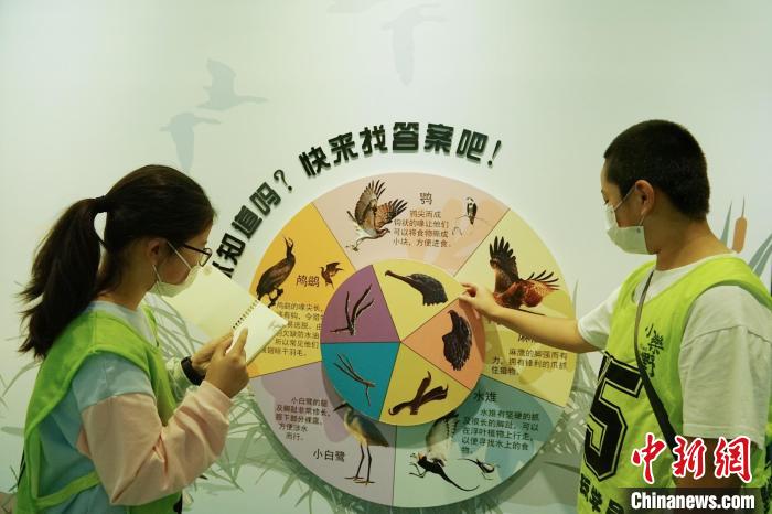 圖為小朋友在青海西寧湟水國家濕地公園科普館內(nèi)參觀學(xué)習(xí)?！●R銘言 攝