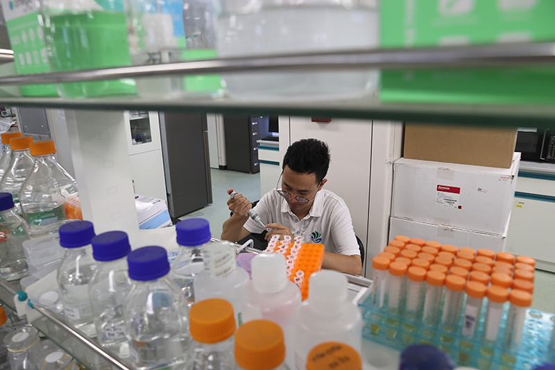 在三亞崖州灣科技城，一名青年科技工作者正在進(jìn)行科研工作。