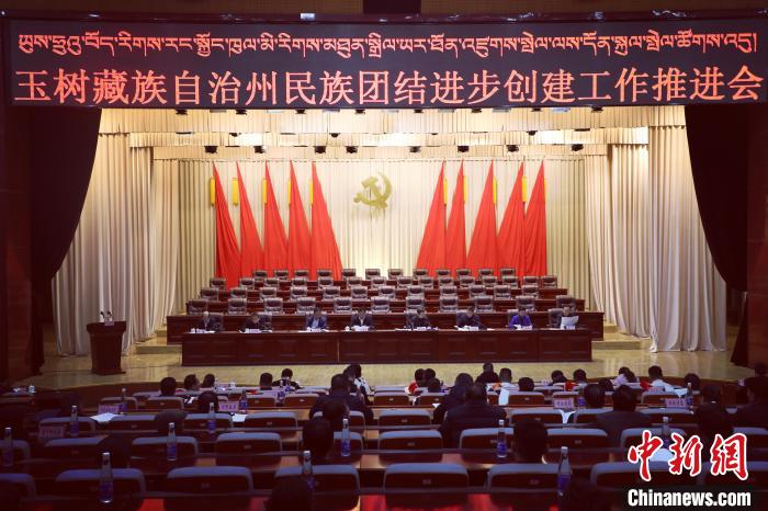 圖為玉樹州民族團(tuán)結(jié)進(jìn)步創(chuàng)建工作推進(jìn)會(huì)現(xiàn)場(chǎng)?！『F龍 攝