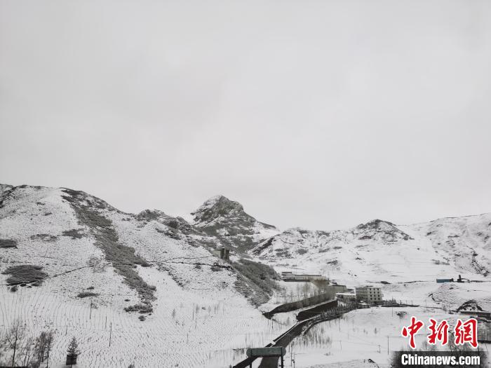 圖為青海省東南部的青沙山區(qū)域銀裝素裹。　張?zhí)砀?攝