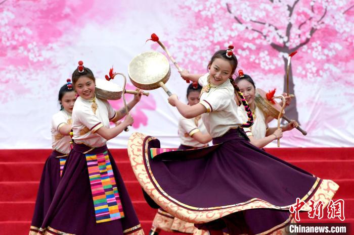 3月28日，西藏林芝第二十屆桃花旅游文化節(jié)開幕式上的文藝表演。　李林 攝